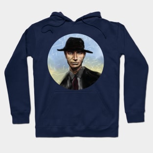 Oppenheimer with porkpie hat and New Mexico Sky Hoodie